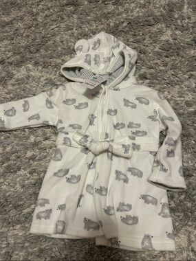 Carter's White Hooded Robe with Gray Bear Print